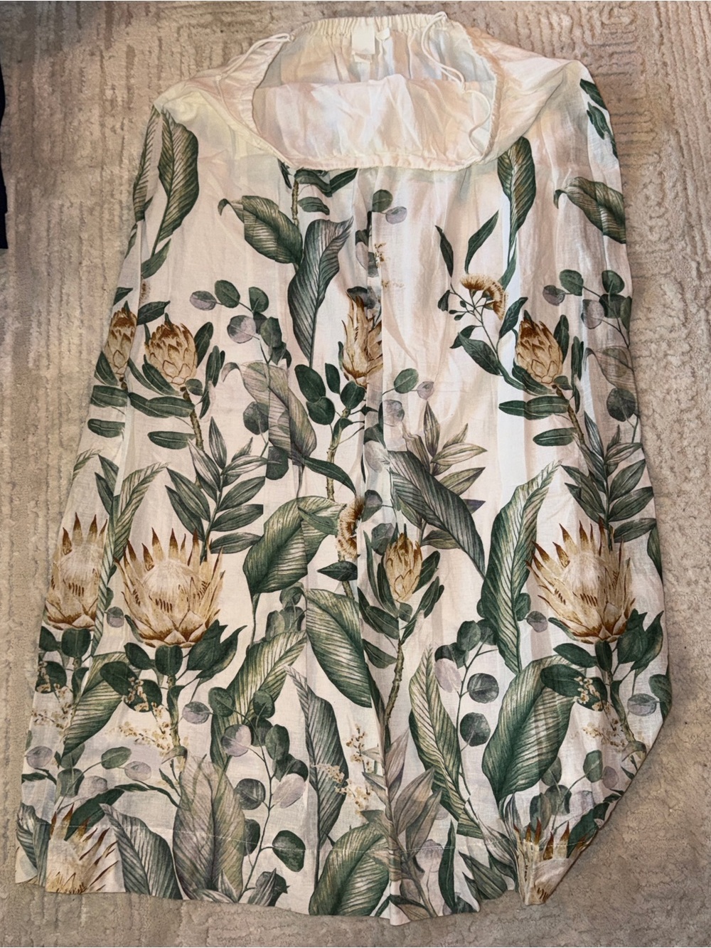 H&M White Floral Maxi Skirt with Green and Brown Botanical Print